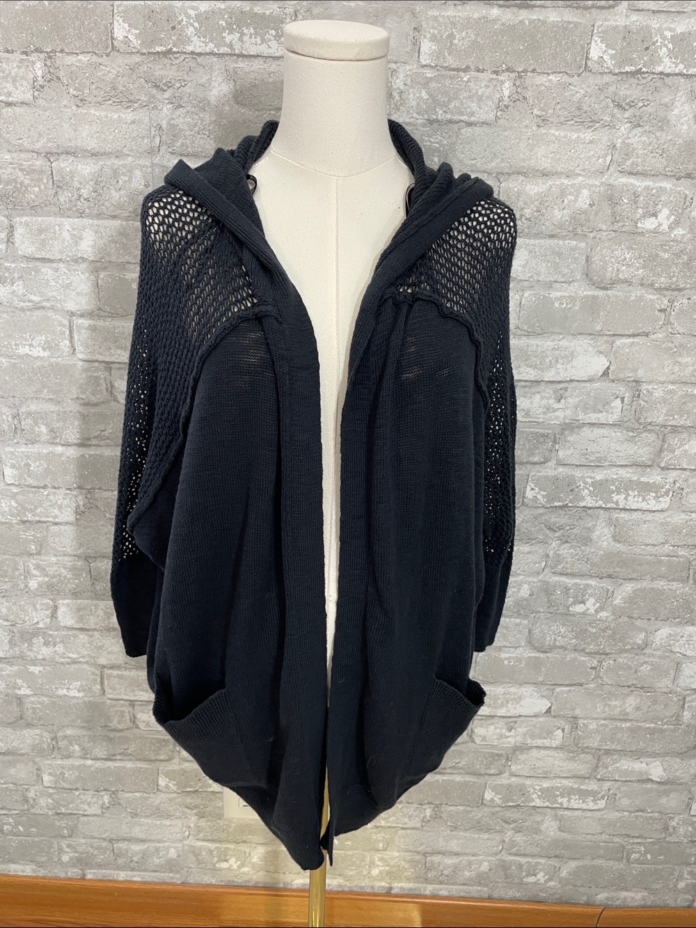 Roxy Black When We Go Hooded Open-Front Knit Cardigan